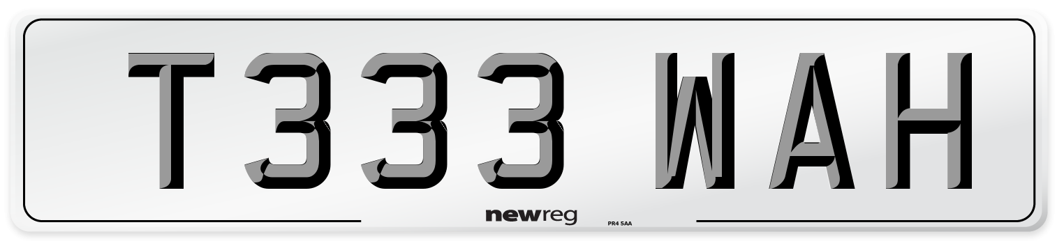 T333 WAH Number Plate from New Reg